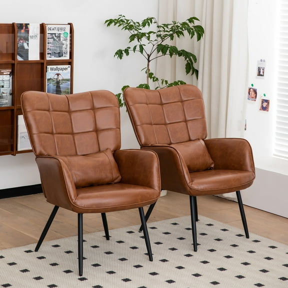 Bonded Leather Armchair, Modern Accent Chair High Back, Living Room Chairs With Metal Legs And Soft Padded, Sofa Chairs For Home Office,Bedroom,Dining Room (Brown-1pc)