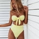thumbnail image 5 of Conjunto de bikini bandeau con estampado floral para mujer, traje de baño sexy con nudo frontal y corte alto sin tirantes, 5 of 5