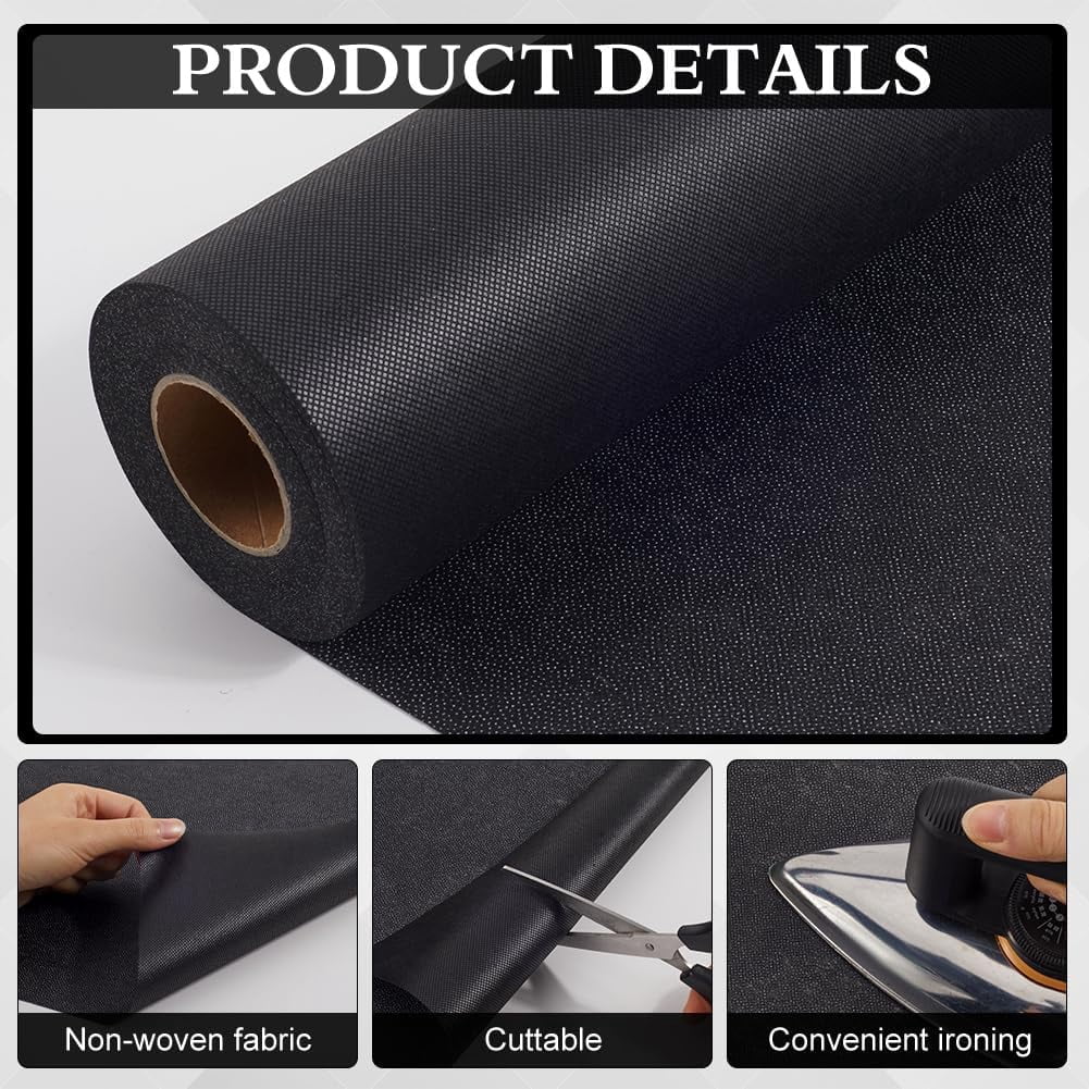 30Yd x 11.8'' Black Iron on Fusible Interfacing Fabric Textiles Polyester Single Sided Interfacings for DIY Crafts Supplies Non Woven Covering Stitch for Sewing Quilting CraftingBlack