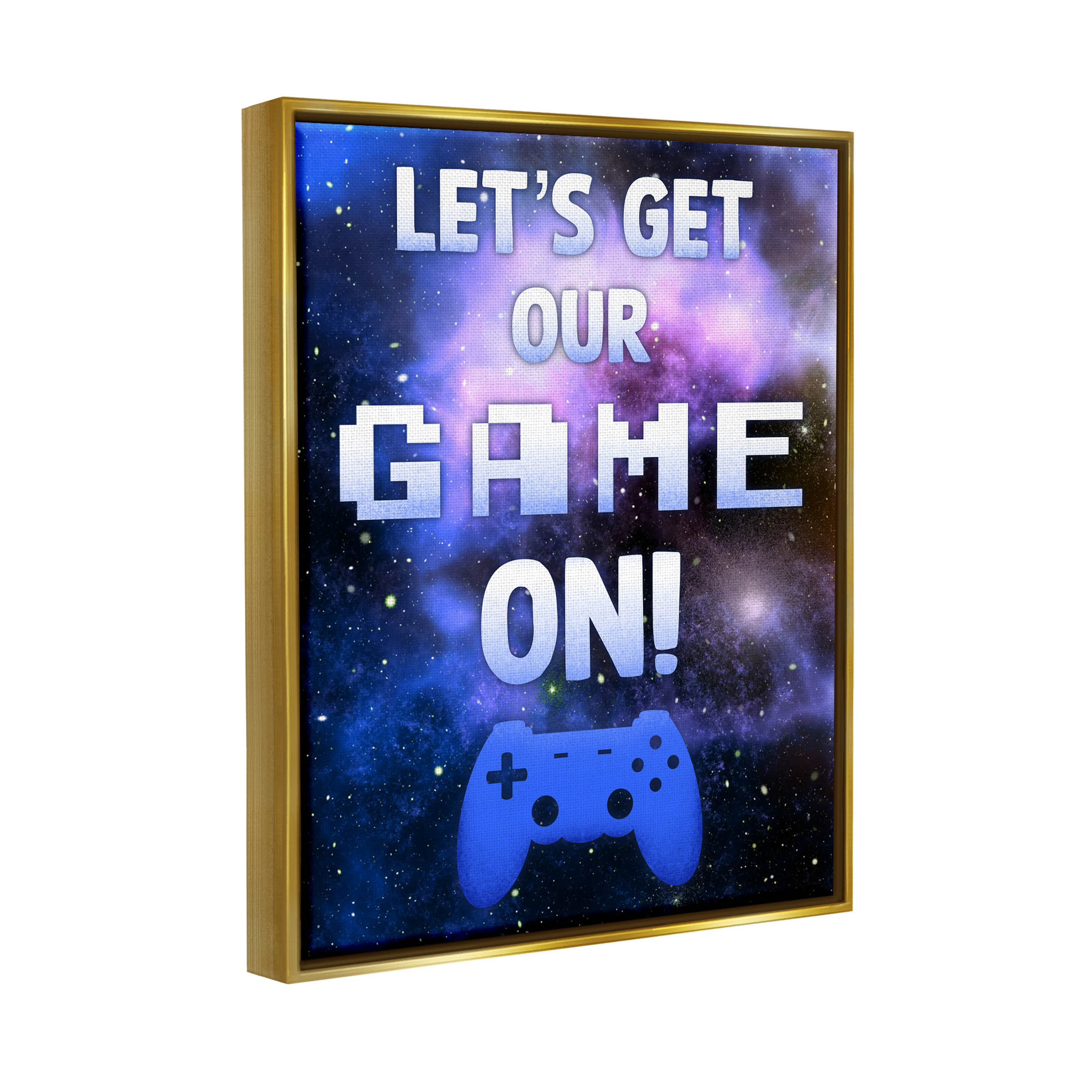 Stupell Industries Let's Get Our Game On Phrase Graphic Art Metallic Gold Floating Framed Canvas Print Wall Art, Design by Marcus Prime