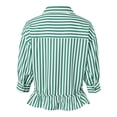 thumbnail image 4 of COMVALUE Womens 2026 Summer Tops Dressy Casual Blouse Top Ruffled Short Sleeve Button Down Striped Shirt (Green, S), 4 of 7