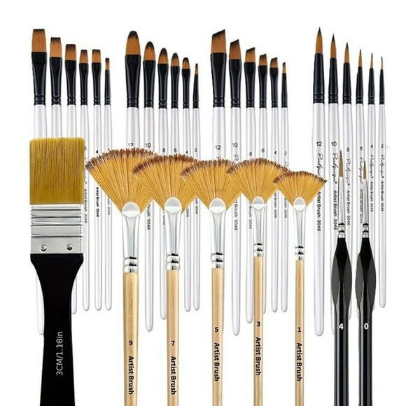 32 Pcs Pinceaux de Peinture Professionnels Aquarelle et Gouache Poils en Nylon Manche Bouleau avec Rond/aplat/ventilateur/angle/détail Fin pour Débutant Étudiant Artiste