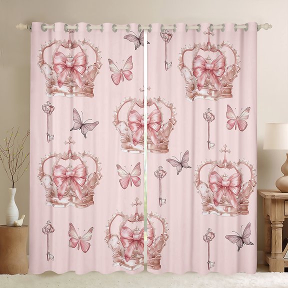 Manfei Pink Princess Crown Blackout Curtains Set of 2 (52x84 Each),Girl Fairy Tale Window Curtains,Dreamy Butterfly Curtains and Drapes For Teens,Breathable Home Decor