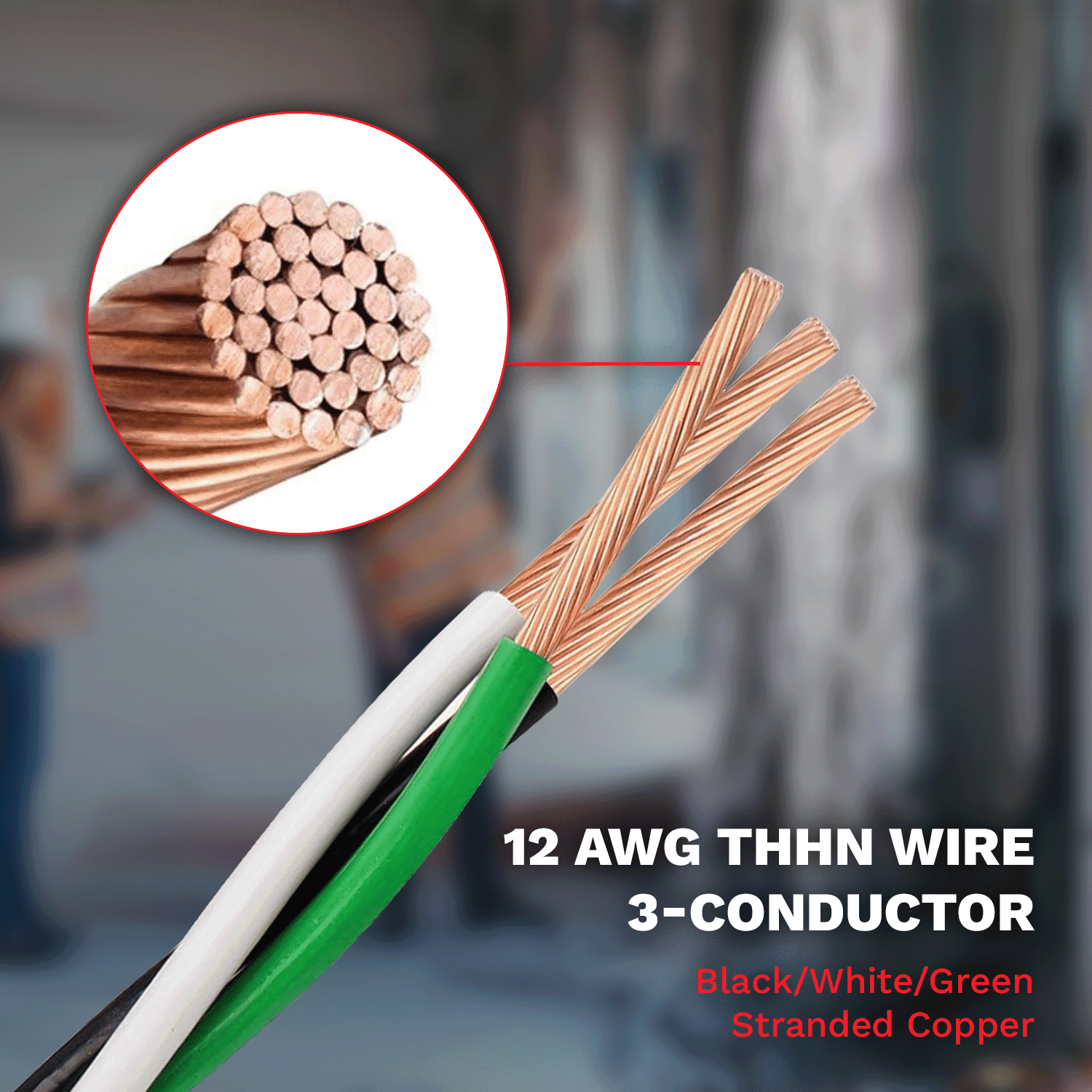 12 AWG THHN Twisted Stranded Copper Wire 3 Conductors (Black White Green) PVC/Nylon Jacket - 100Ft