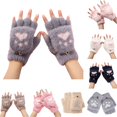 thumbnail image 3 of Xfvqtps Womens Fingerless Gloves with Flip Cover Plush Knitting Cute Love Footprint Sweet Windproof Warm for Cold Weather Winter Mittens Purple, 3 of 3