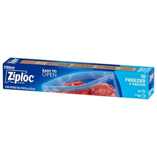 Ziploc 2 Gallon Food Storage Freezer Bags, Grip N Seal Technology For Easier Grip, Open, And Close, 10 Count - Pack of 2