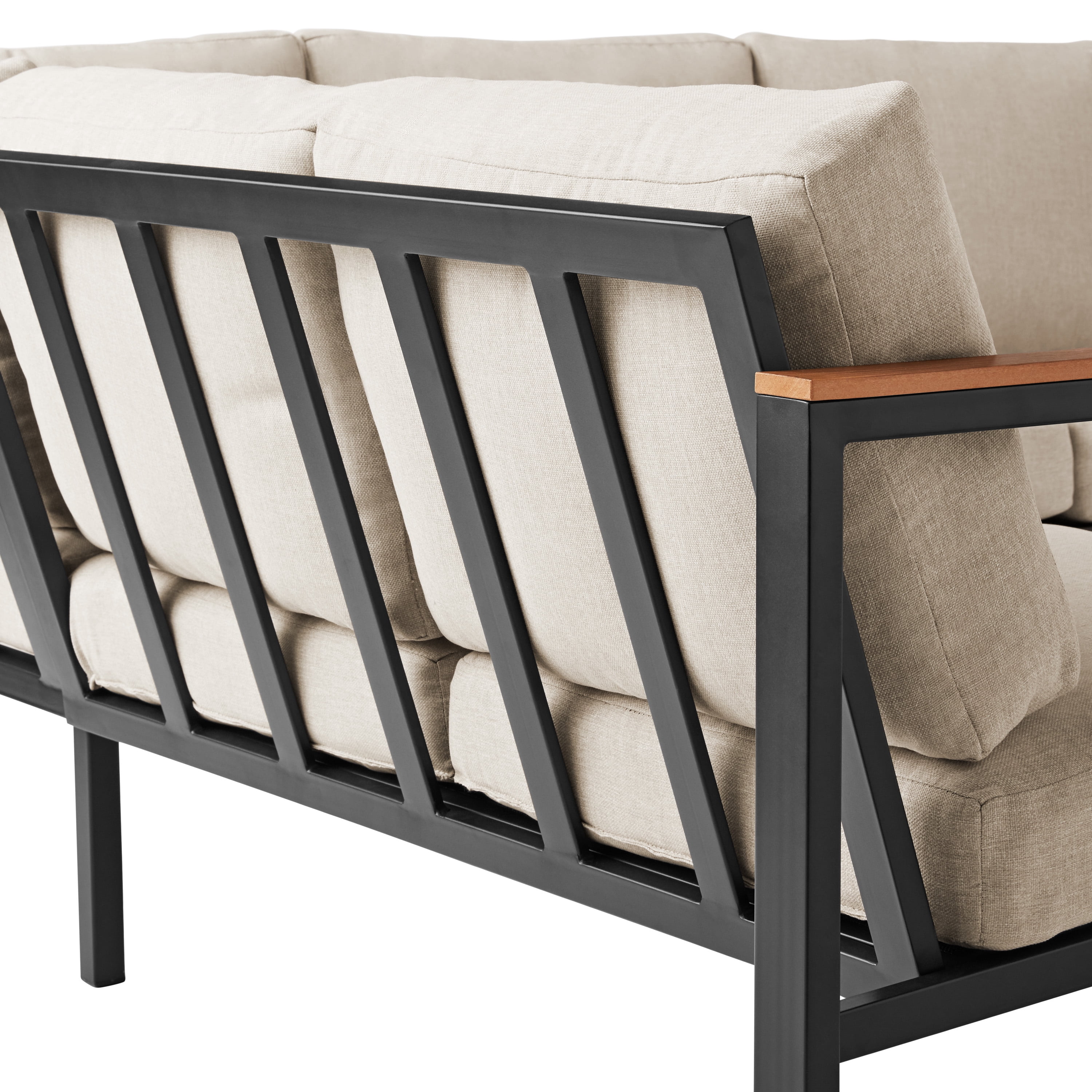 Mainstays Oakleigh 4-Piece Outdoor Patio Sectional Dining Set, Seats 6, with Olefin Cushions, Beige