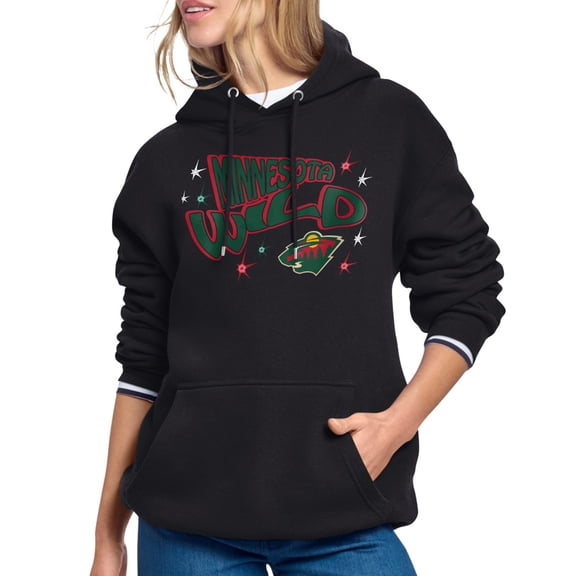 Women's Starter Black Minnesota Wild Fireworks Fleece Hoodie