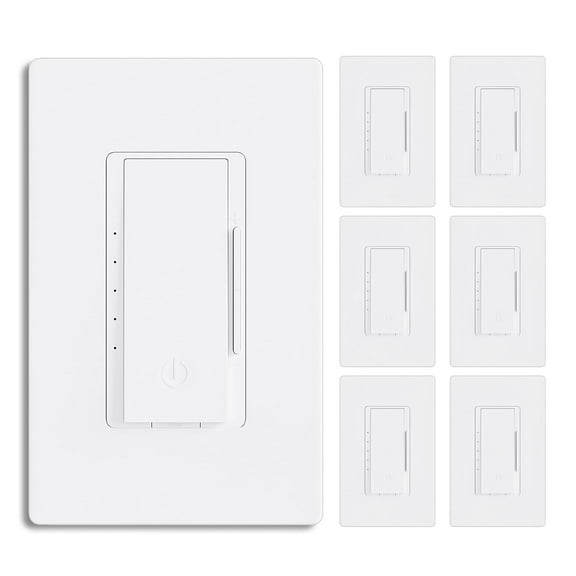 6 Pack BRILLTECH Digital Dimmer Light Switch for 300W Dimmable LED/CFL Lights and 600W Incandescent/Halogen, Single Pole/3-Way LED Dimmer, Screwless Wallplate Included, ETL Listed, White