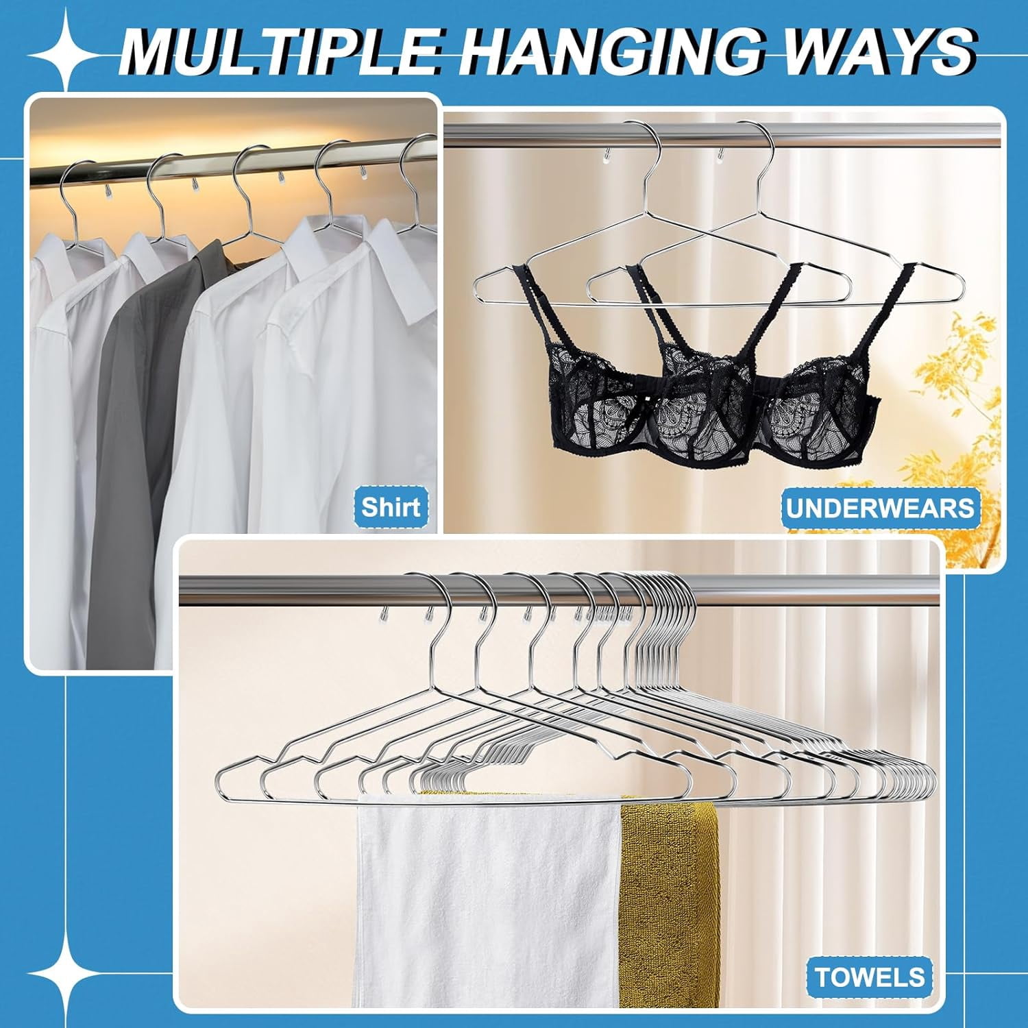40 Pack Wire Hangers,Heavy Duty Clothes Hanger,Silver Metal Hangers,Stainless Steel Coat Hanger with Non Slip Notch,Ultra Thin Space Saving Wire Hanger 16.5 Inch