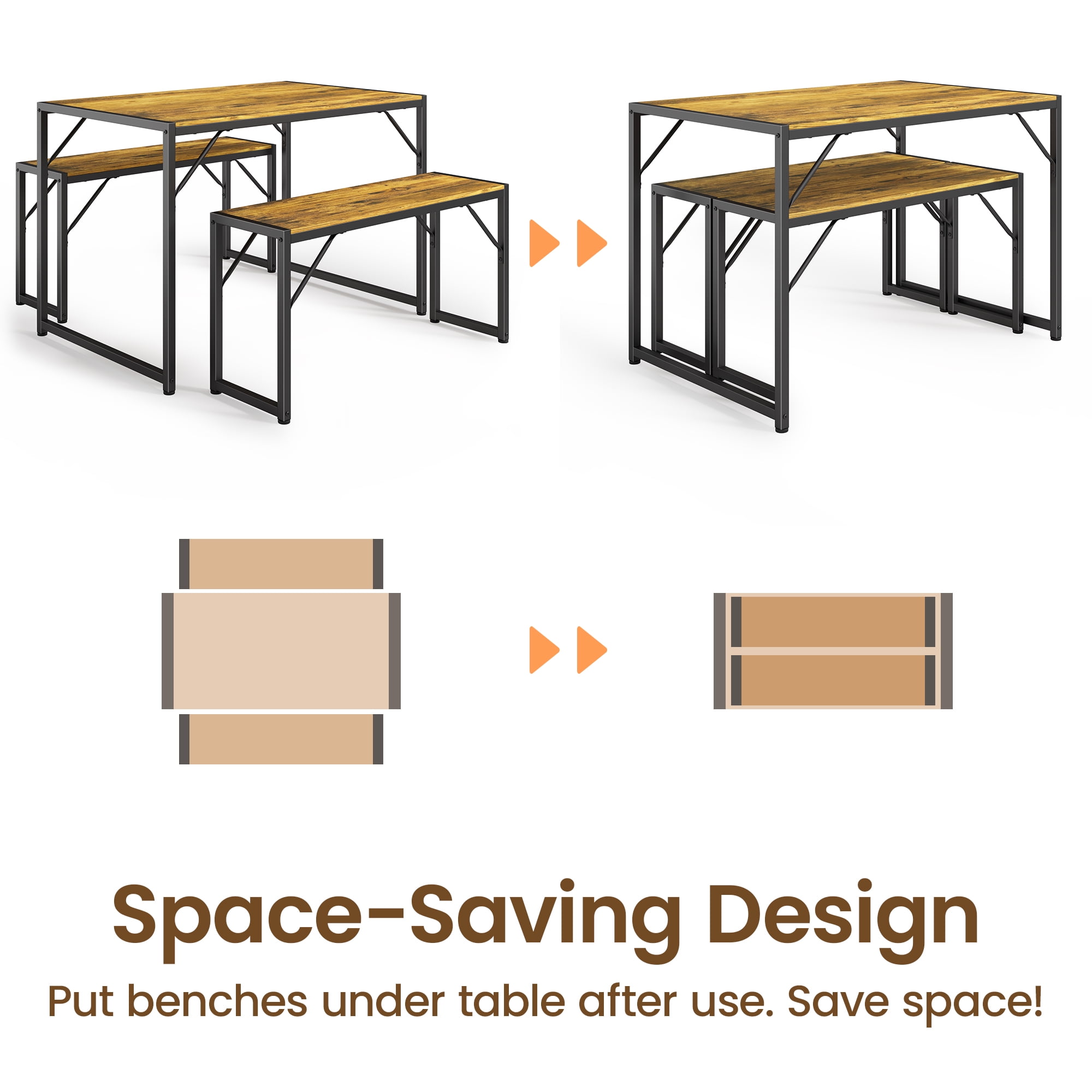 Asofer 45.5" Small Kitchen Dining Table Set with 2 Benches, Multi-Use as Coffee Table/Shoe Bench, Grey