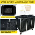 thumbnail image 3 of Large Stainless Steel Laundry Trolley Cart with Wheels - Heavy Duty Rolling Laundry Cart for /Home，10 Bushel,35.4" Lx25.6 Wx31.5 H (Black), 3 of 12