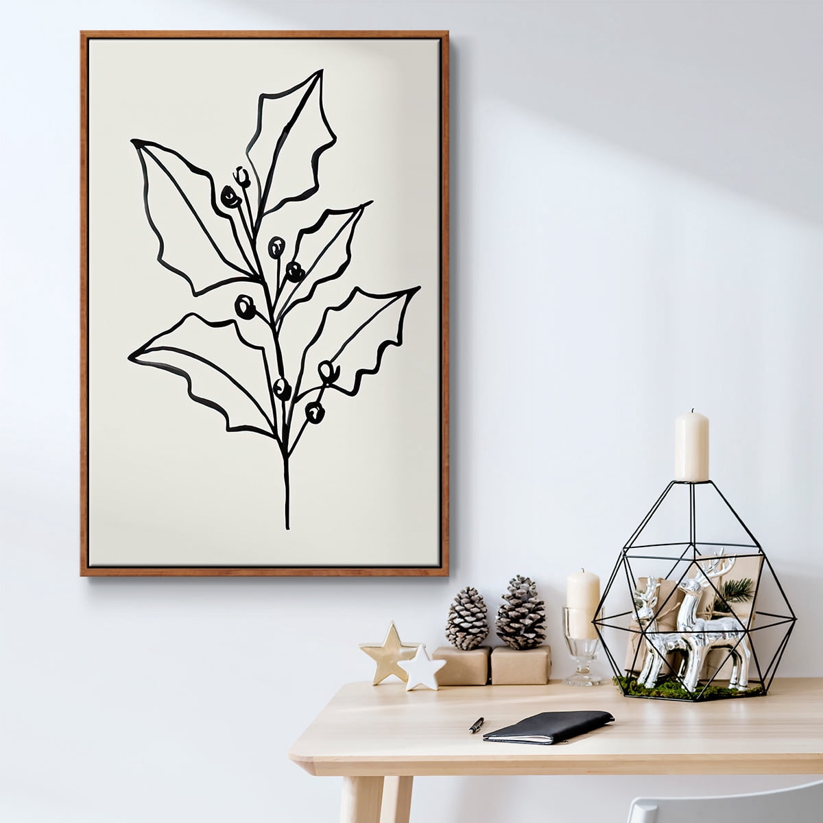 Evergreen Ink I - Framed Gallery Wrapped Holiday Canvas - 25 x 37 - Rosewood Frame