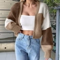 thumbnail image 2 of Arlun Women's Open Front Cropped Cardigan Sweaters Colorful Long Sleeve Knit Tops Soft Comfortable Trendy Color Block Lantern Sleeves Short Cardigans Outwear Brown XXXL, 2 of 7