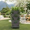 thumbnail image 6 of VECELO Stackable Planters 5 Tier Vertical Gardening Planter, Stackable Garden Tower Indoor Outdoor Pot For Strawberries, Flowers, Herbs, Vegetables With Removable Wheels, Dark Gray, 6 of 12