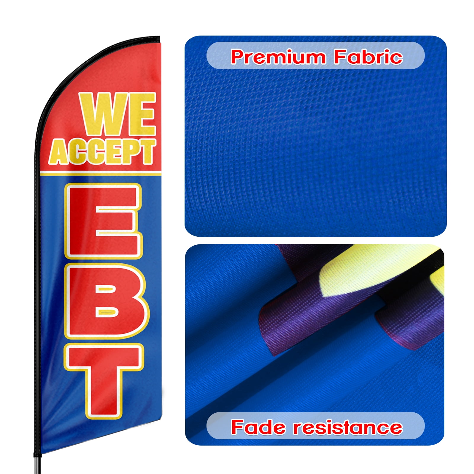 QSUM We Accept EBT Sign Feather Flag,8ft We Accept EBT Outdoor Advertising Flag, We Accept EBT Business Sign,We Accept EBT Swooper Flag（Flag Only）