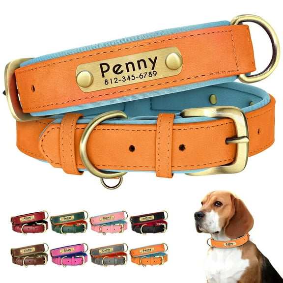 Pet Artist Custom PU Leather Dog Collar Personalized Adjustable Pet Name Number Engraved Soft Padded