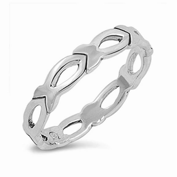 925 Sterling Silver Christian Fish Loop Stackable Band Ring, Simplistic Minimal Bands Women Ring