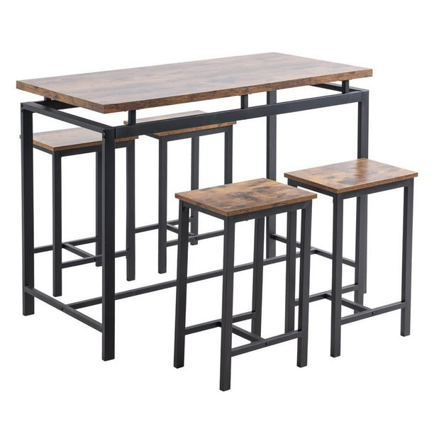 Ubesgoo 5 Piece Dining Set Wood And Metal Pub Table With 4 Bar Stools Rustic Black Com Dining Set Wood And Metal Pub Table, Rustic Wood And Metal Pub Table