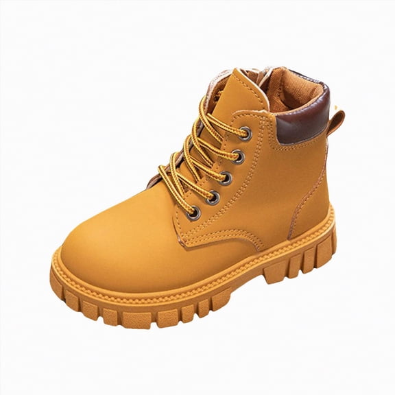 MYShe Girls Winter Boots Girls/Boys Ankle Combat Boots with Side Zipper and Lace-Up, Waterproof Style, Easy On/Off Shoes for Toddler/Little Kid/Big Kid Brown,2.5