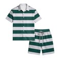 thumbnail image 5 of Hearthz Mens 2 Pieces Outfits Casual Striped Print Short Sleeve Button Down Shirt and Shorts Set Summer Casual Tracksuit with Pockets, 5 of 6