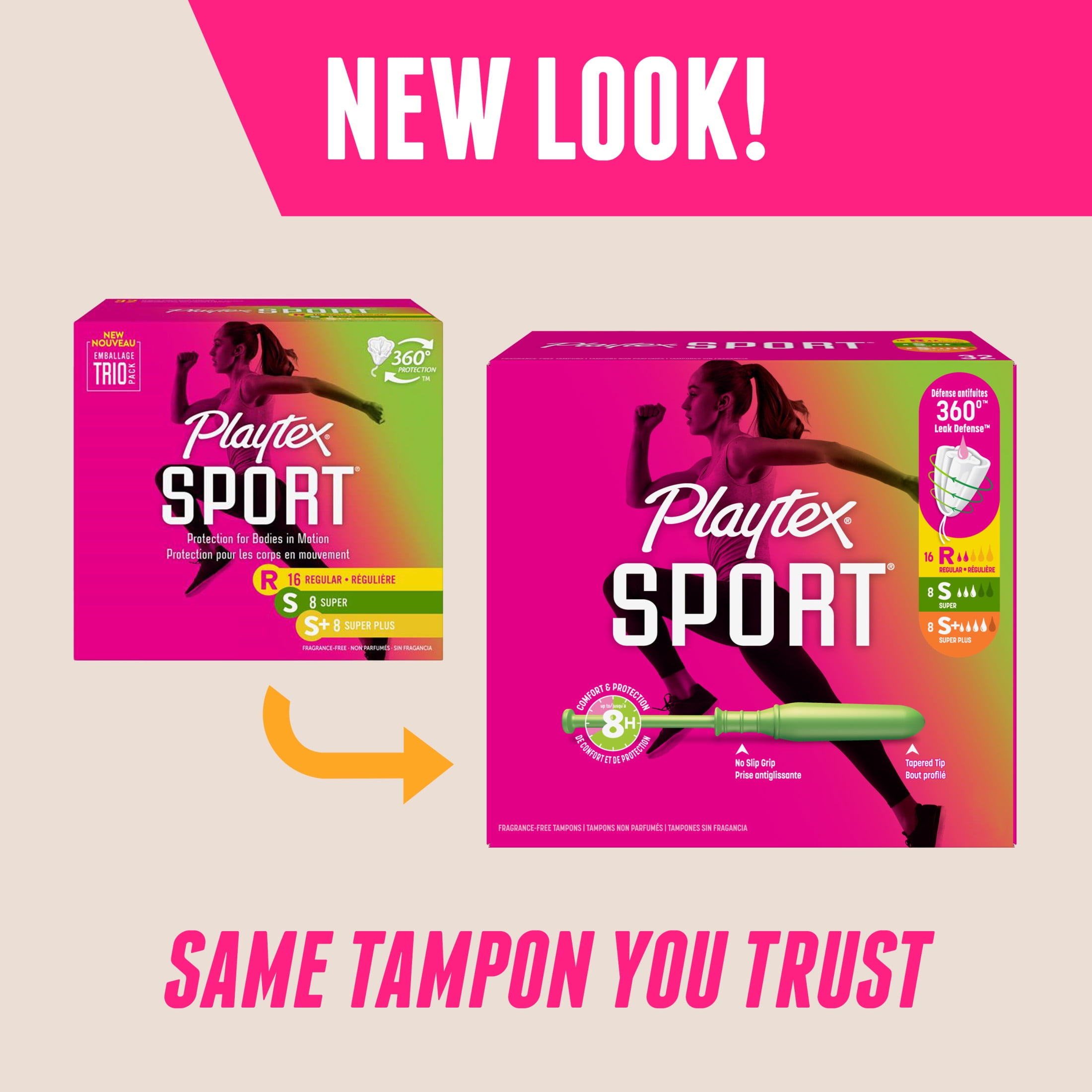 (2 pack) Playtex Sport Tampons, Unscented, Regular/Super/Super Plus Absorbency, 32 Count