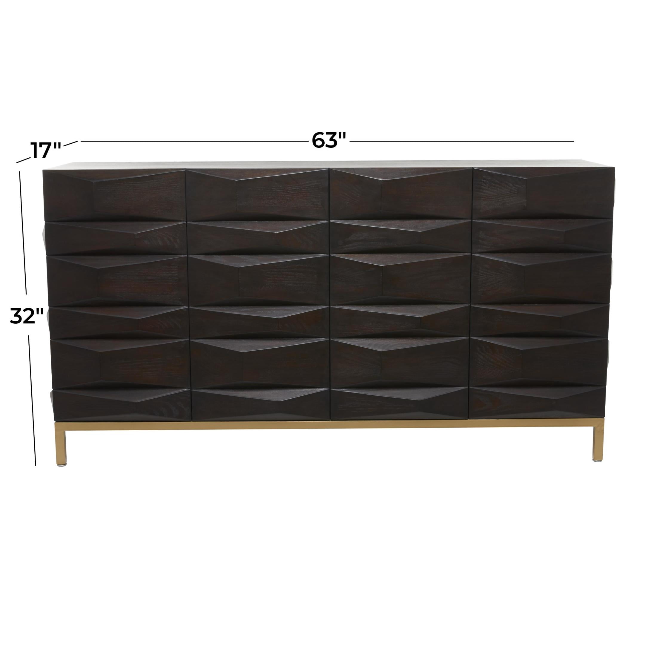 DecMode 63" x 32" Dark Brown Wooden Geometric 4 Door Sideboard, 1-Piece
