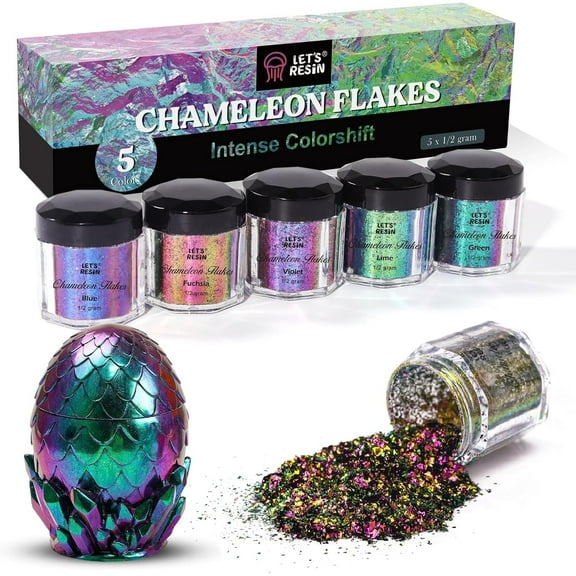 LET'S RESIN Chameleon Flakes, Resin Supplies -Intense Color Shift Pigment Powder for Resin Molds/Tumblers, Chrome Powder Pigment for Christmas Nail Art/Paint/Soap Making