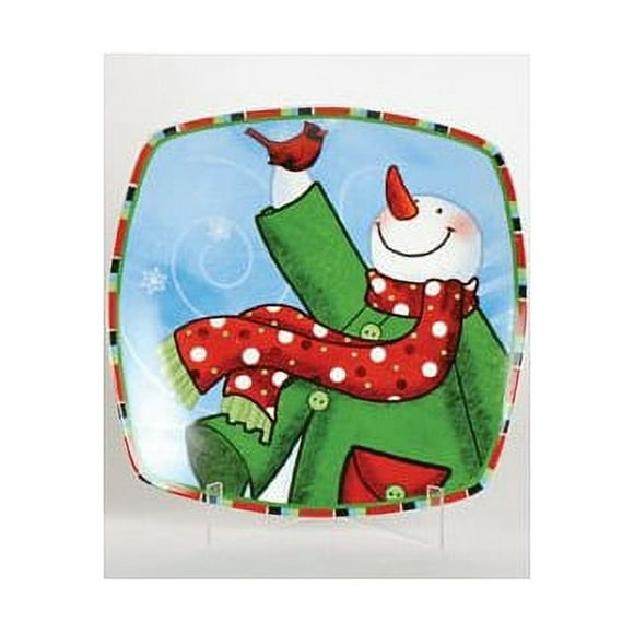 Lynn Roberts 12 "Dérive de Neige Multicolore Bonhomme de Neige Carré Porcelaine Assiette de Noël