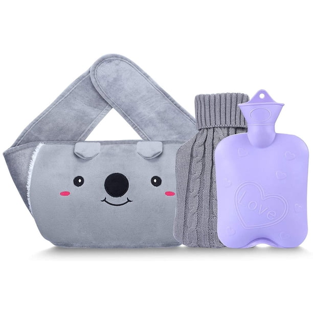 Bolsa de agua caliente, botella de agua caliente, bolsa de agua caliente de goma con cubierta suave para la cintura para cuello y hombros, espalda, manos, piernas, cintura caliente