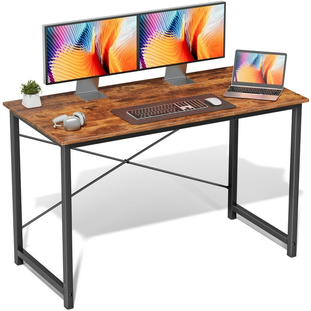 edx Bureau d'Ordinateur et d'Écriture de 47 Pouces, Petite Table de Travail Robuste pour Adulte, Brun Rustique