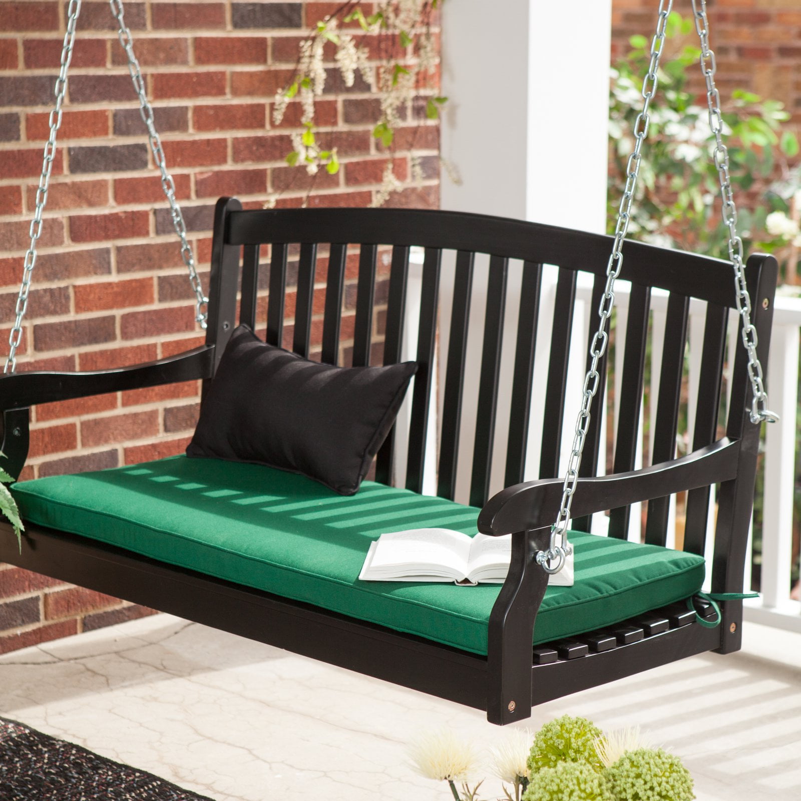 Coral Coast Pleasant Bay All-Weather Curved Back Acacia Wood Porch Swing Painted Black by Nghia Son Wooden Furniture Co