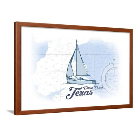 Corpus Christi, Texas - Sailboat - Blue - Coastal Icon Framed Print Wall Art By Lantern