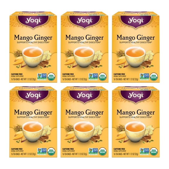 Yogi Tea, Mango Ginger 6 Pack, 96 Herbal Tea Bags, Supports Digestion, Caffeine Free