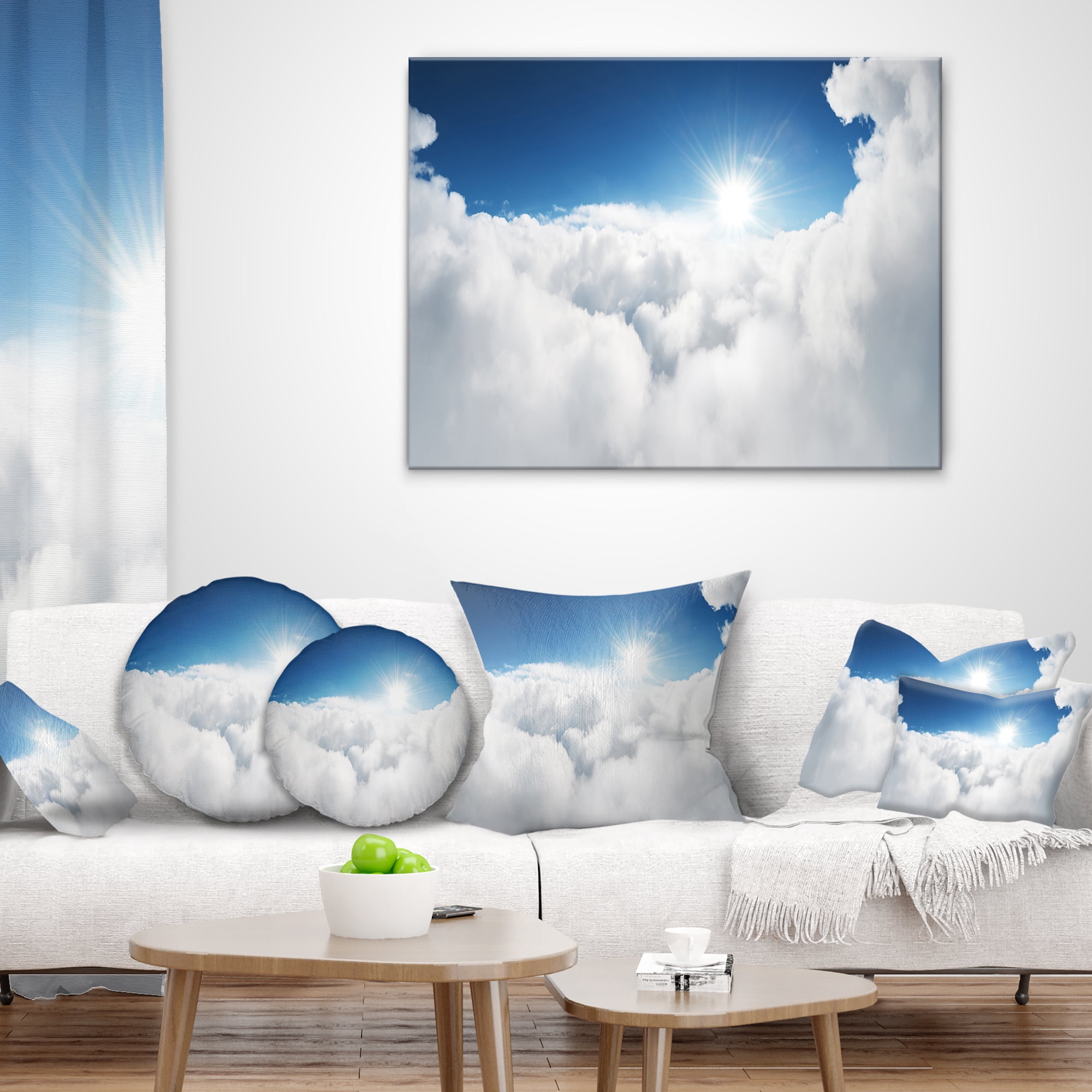 Designart Blue Sky and Sun over Clouds - Contemporary Landscape Printed Throw Pillow - 18x18