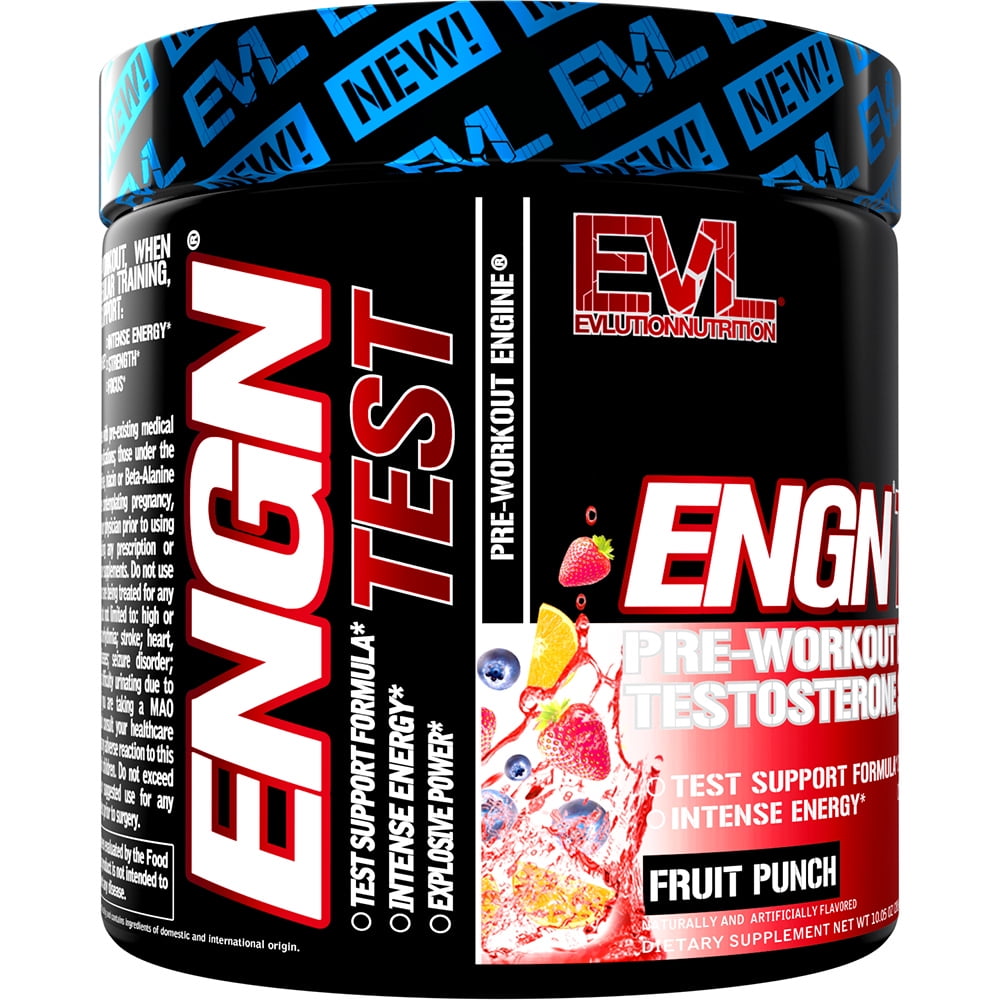 Evlution Nutrition ENGN Test - Intense Pre-Workout with Creatine - Test Support Formula - Pre-Workout Powder for Lasting Energy & Focus - With Beta-Alanine & Caffeine - 30 Servings - Fruit Punch