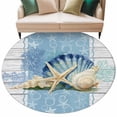 thumbnail image 2 of Summer Ocean Seashell Round Living Room Rugs 5 ft, Blue Sea Shell Starfish Coral Wood Grain Washable Area Rug with Non-Slip Sturdy Edge Binding Round Carpet for Entryway Kitchen Bedroom Bathroom, 2 of 9