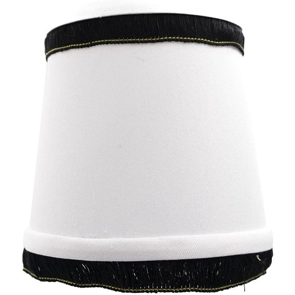 White with Black Trim 5 Inch Tapered Drum Clip On Chandelier Lamp Shade