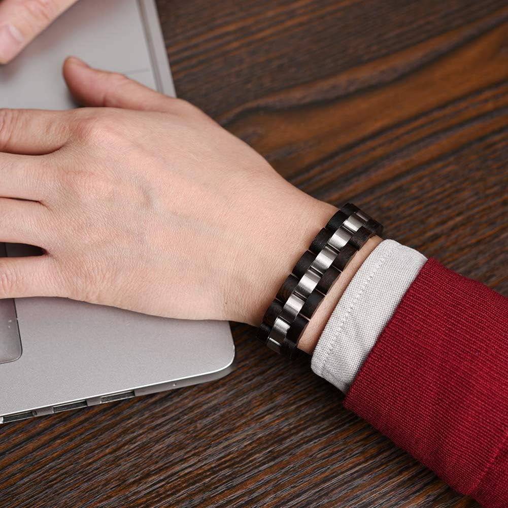 Wollet Wooden Bracelet for Men Stainless Steel Wood Jewelry Great Gift for Men,7.4 inches