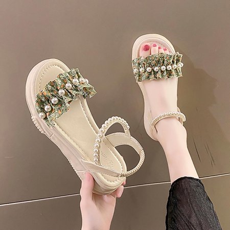 

PEASKJP Walking Sandals Women Women Summer Solid Casual Open Toe Wedges Soft Breathable Shoes Sandals Sandals Shoes Non Slip Rubber Sole Green 8