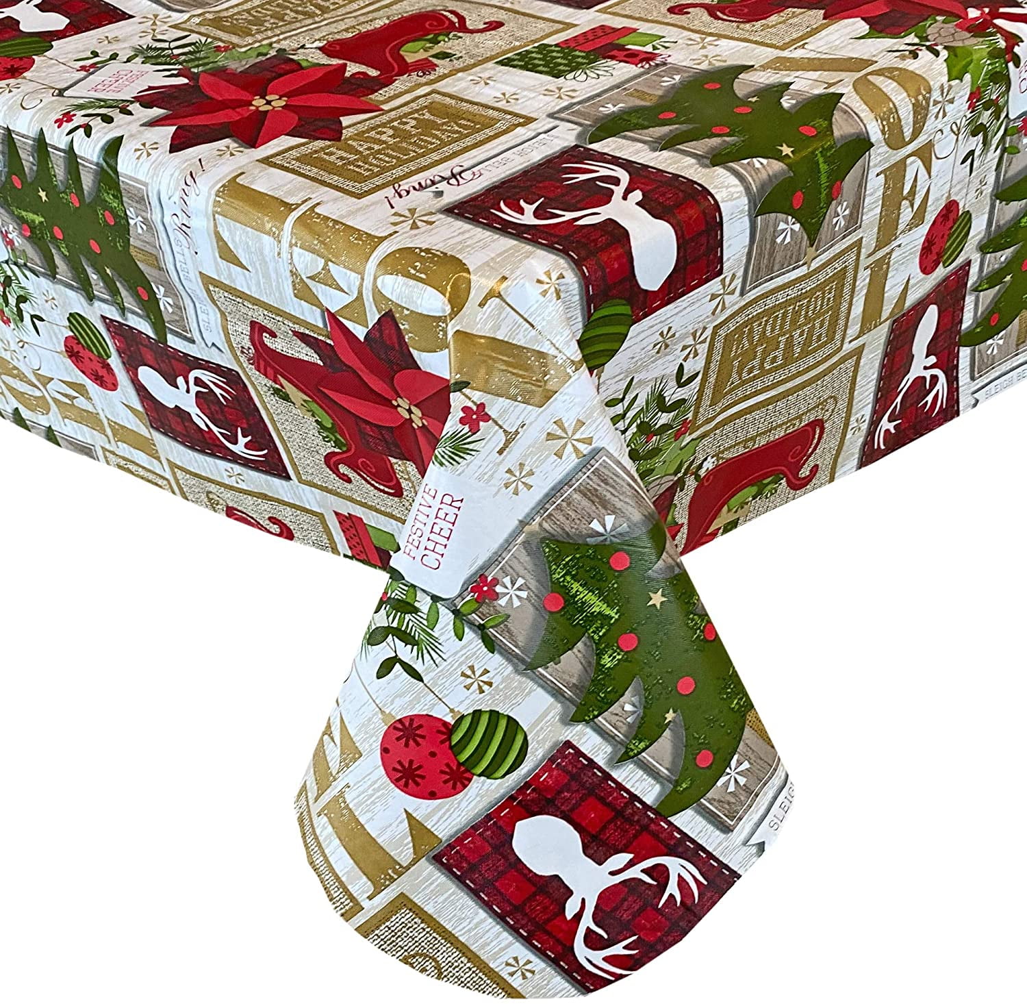 Newbridge Ivory Sleigh Bells Ring Country Rustic Vinyl Flannel Back Christmas Vinyl Tablecloths