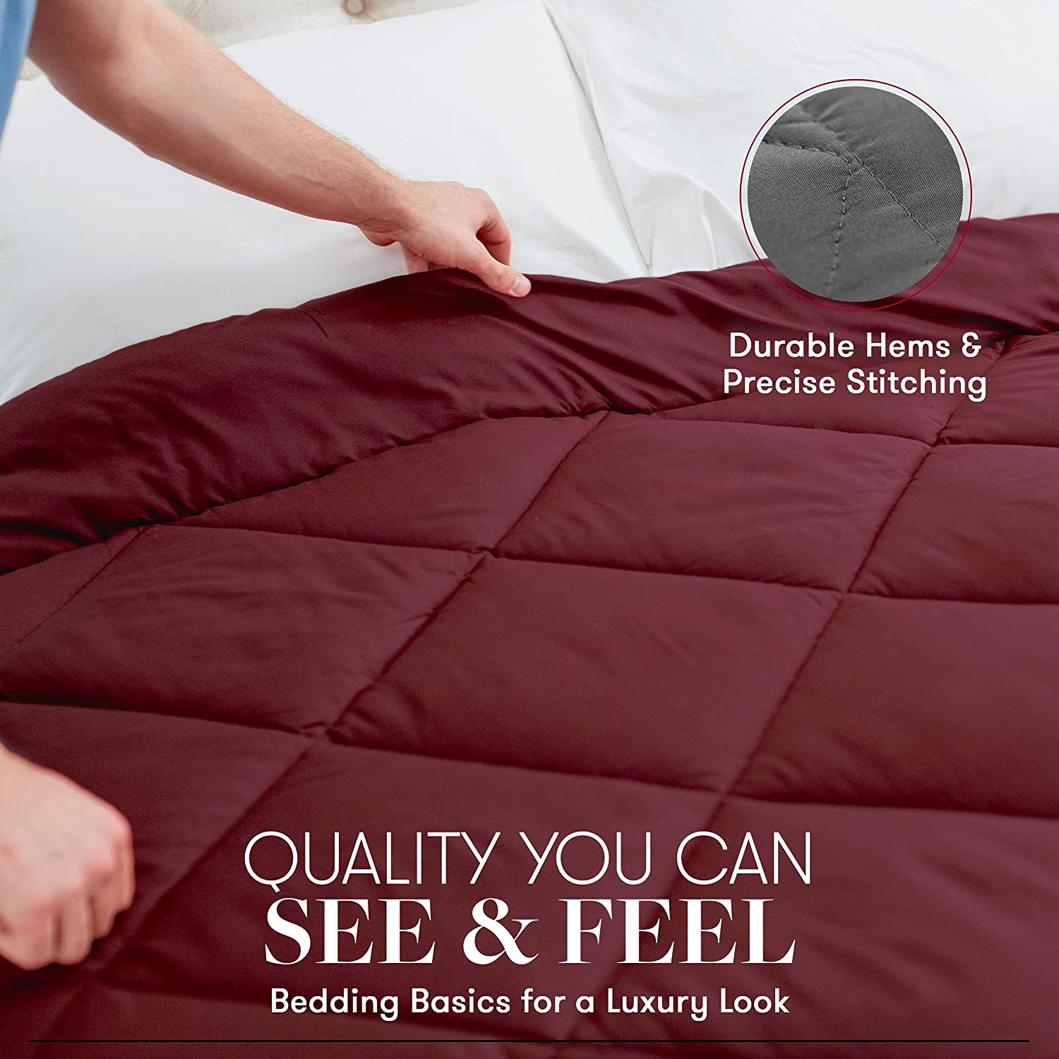 1800 Series Goose Down Alternative Reversible Comforter - Hypoallergenic - All Season-, King/Cal King, Black/Burgundy