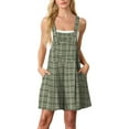 thumbnail image 2 of JWD Women's Rompers summer sleeveless short Jumpsuits Button adjustment with pocket Dark Green Pane M, 2 of 8