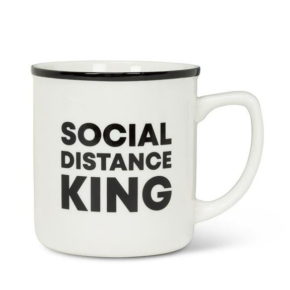 Abbott Collection AB-27-2020-515 4 in. Social Distance King Text Mug, White & Black
