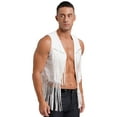 thumbnail image 2 of YONGHS Gilet Vintage en Faux Suède pour Hommes Sans Manches à Franges Rivets Hippie Blanc G, 2 of 6