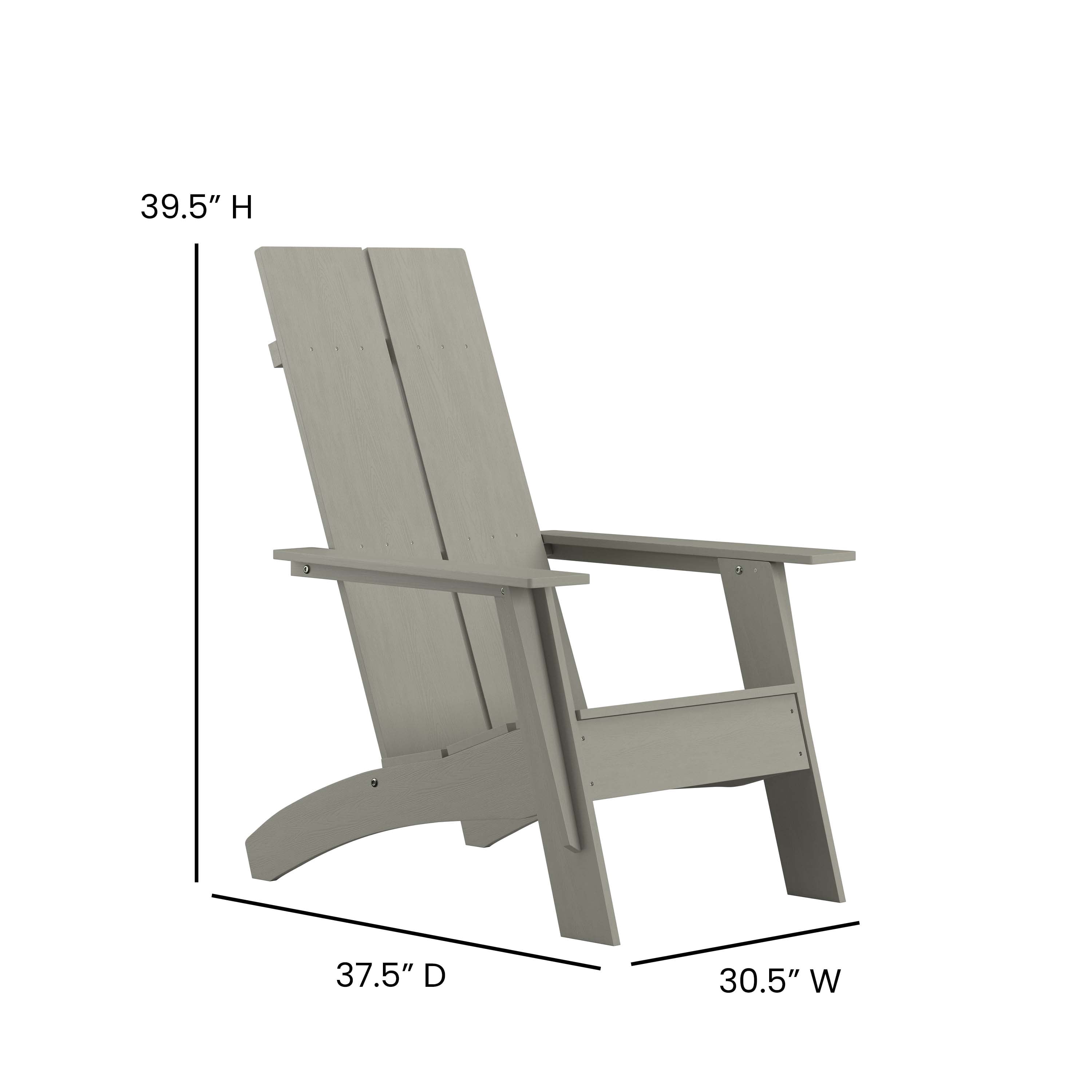 Merrick Lane Modern 2 Slat Back All-Weather Poly Resin Wood Adirondack Chair in Gray