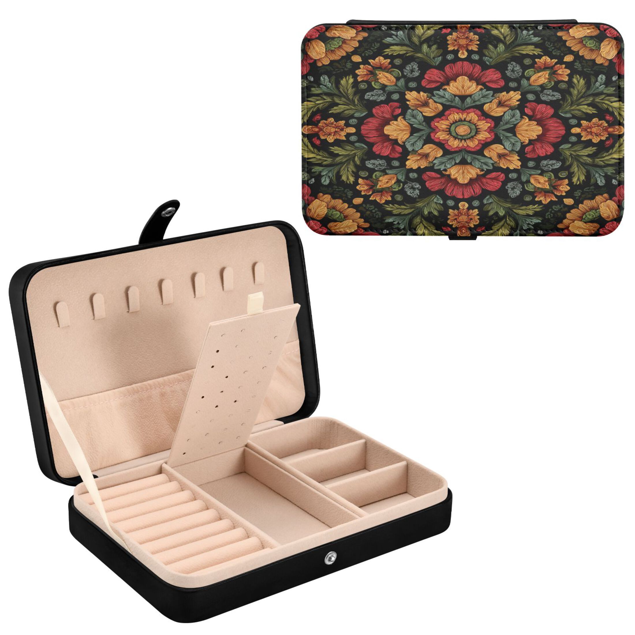Leather Jewelry Box Rectangular 8.27x5.5x1.78In Travel Jewelry Storage Earrings Necklace Bracelet Watch Brooch Storage Beautiful Pattern