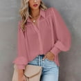 thumbnail image 4 of Dyfzdhu Blouses For Women Button Down Lantern Sleeve Pleated Solid Color Loose Fit Shirt Lapel Long Sleeve Tops Plus Size, 4 of 8