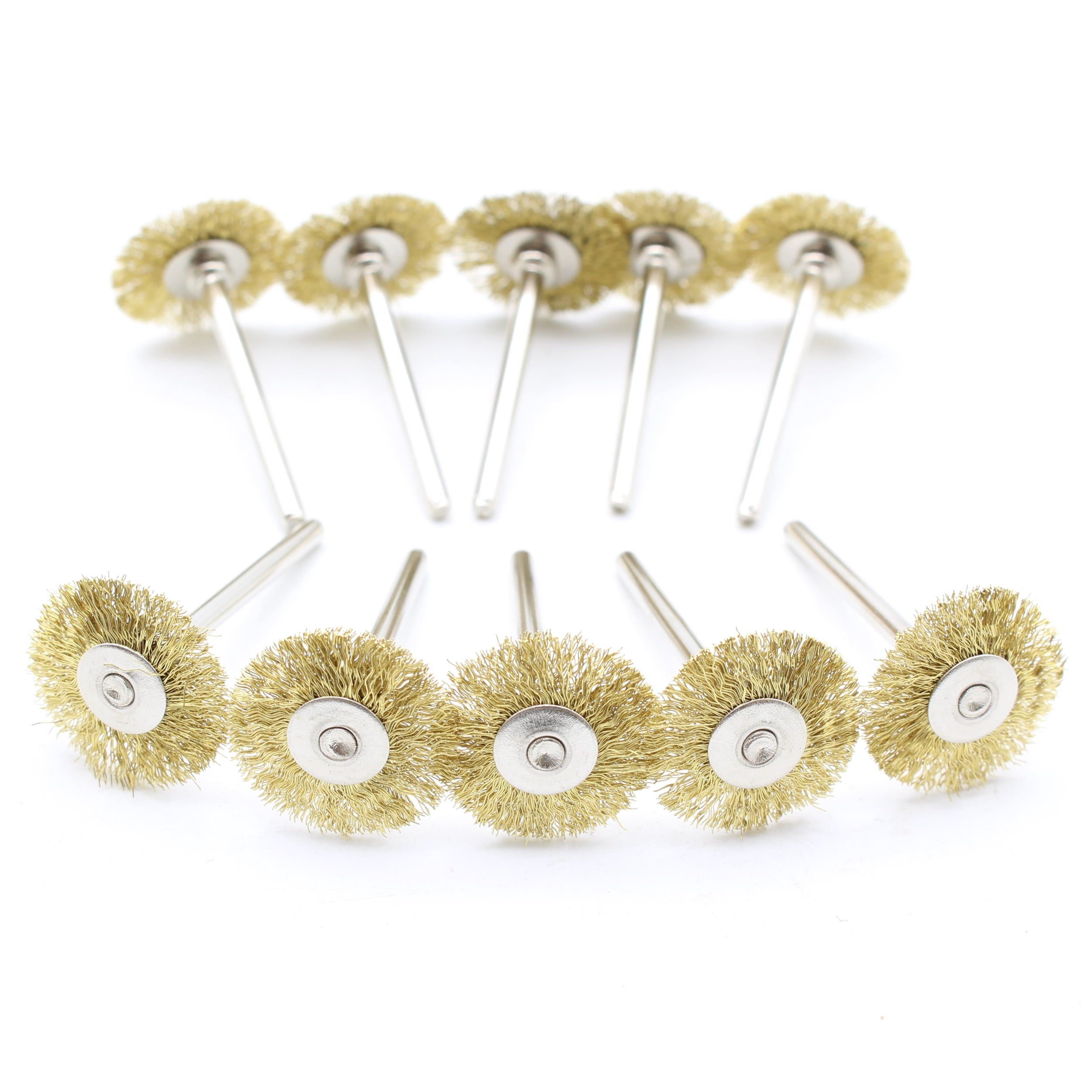TMAX 100 pc Brass 3/4 Inch Flat Wire Brush Wheel with 1/8 Inch Shank for Dremel and other Rotary Tools