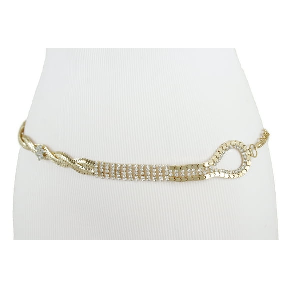 Women Gold Mesh Metal Chain Flower Bling Fancy Belt S M L